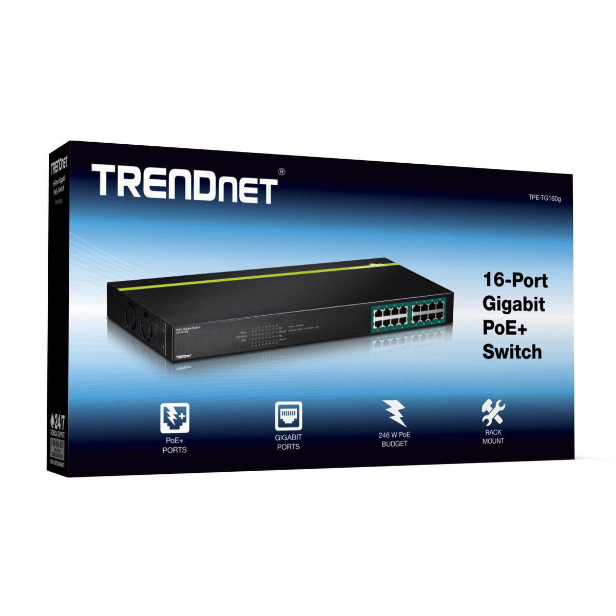 Trendnet Tpe Tg160g Commutateur 16 X 101001000 Poe Montable Sur Rack Poe 246 W Conformite Taa