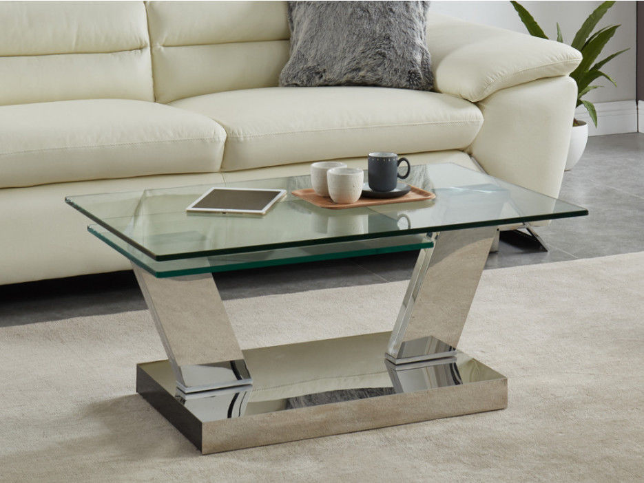 Table Basse Vente Unique Oyrus Plateaux Pivotants Verre Trempe Metal
