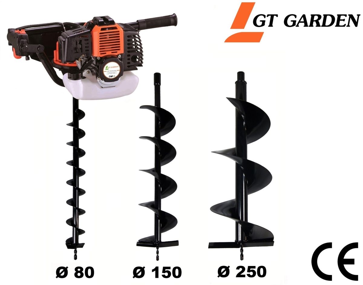 Gt Garden Tariere Thermique 52 Cm3 3 Cv Lot De 3 Meches 80 150 Et 250 Mm