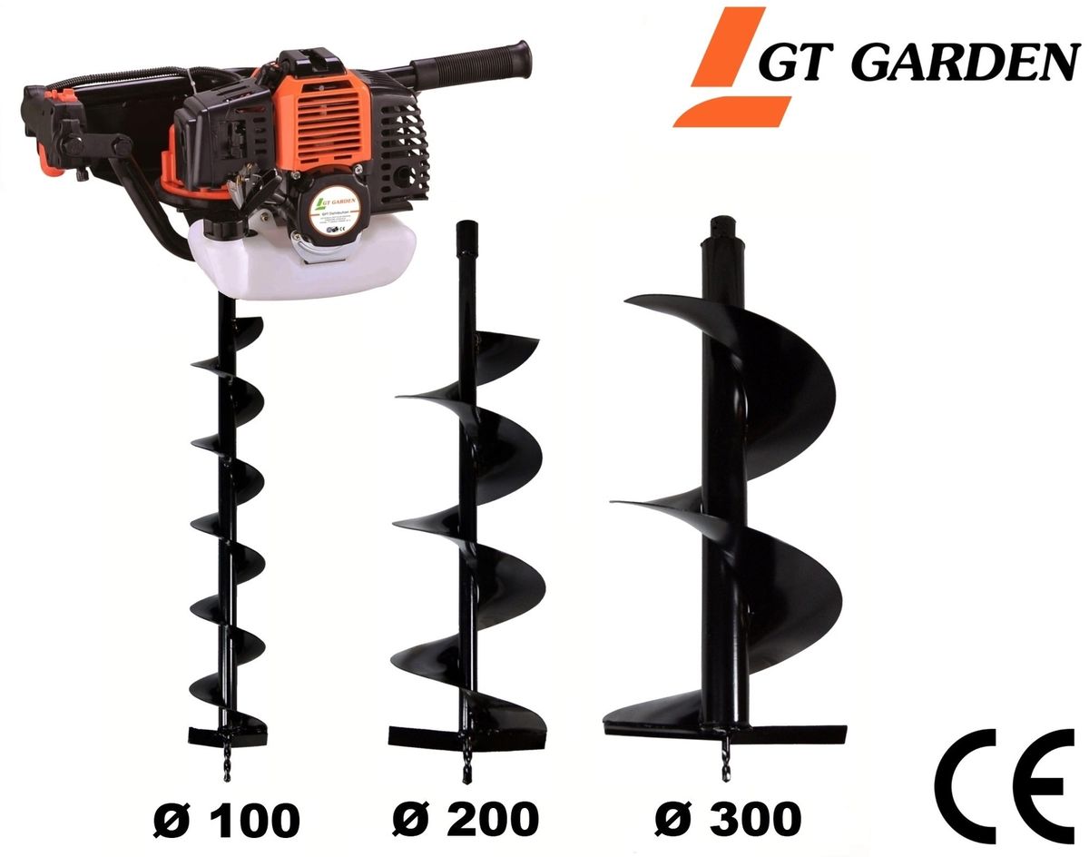Gt Garden Tariere Thermique 52 Cm3 3 Cv Lot De 3 Meches 100 200 Et 300 Mm