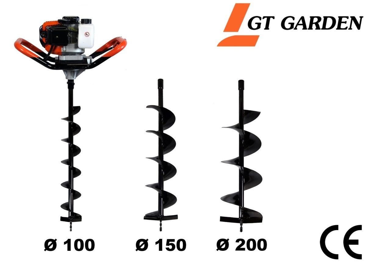 Gt Garden Tariere Thermique 52 Cm3 3 Cv Lot De 3 Meches 100 150 Et 200 Mm