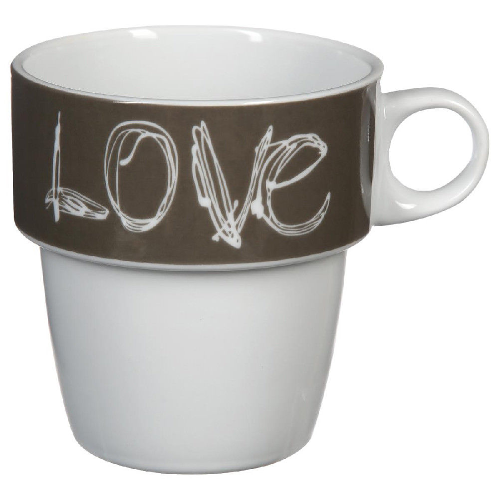 Mug Love - Lot de 6 - 26cL - 13 x 13 x 30 cm - Porcelaine - Marron et blanc