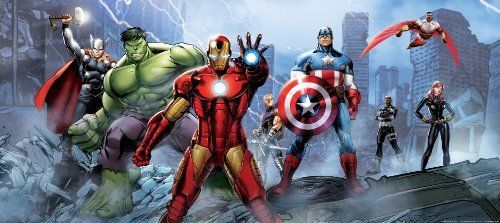 Poster Geant Equipe Avengers Marvel Marvel Pour Les Enfants Rectangulaire Bleu H 90 X L 202 Cm