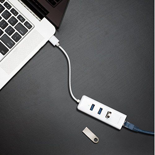 USB 30 to Gigabit Ethernet Network Adapter with 3 Port USB 30 Hub 1 USB 30 connector 1 Gigabit Ethernet port 3 USB 30 ports compact size with 73 inch USB 30 cord