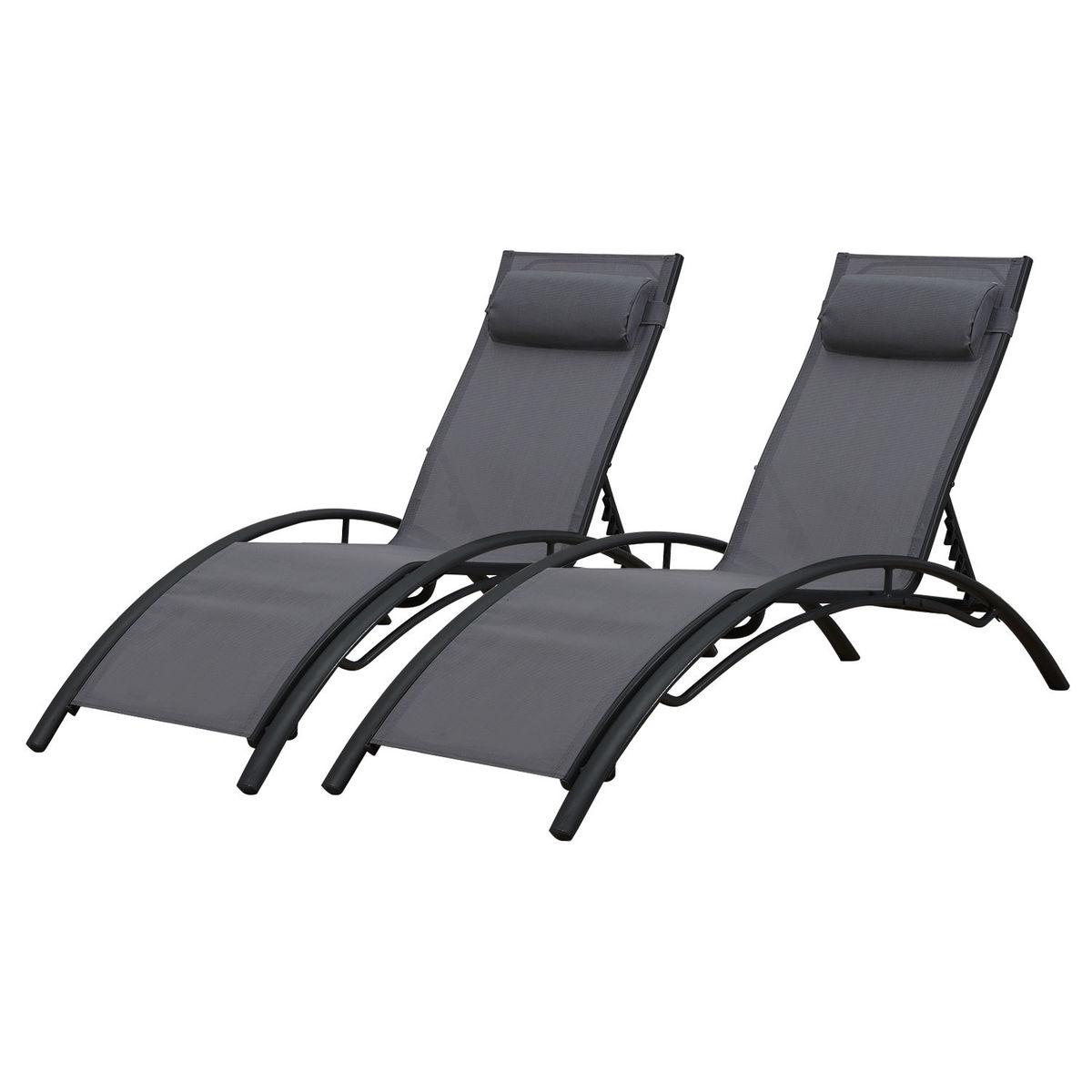 Happy Garden Lot De 2 Transats Galapagos En Textilene Gris - Aluminium Gris Anthracite