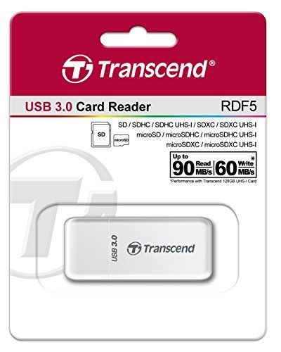 Lecteur Multi Carte Haut Debit Transcend Rdf5 Usb 30 Pour Carte Sdhcsdxc Et Microsdhcmicrosdxc Blanc