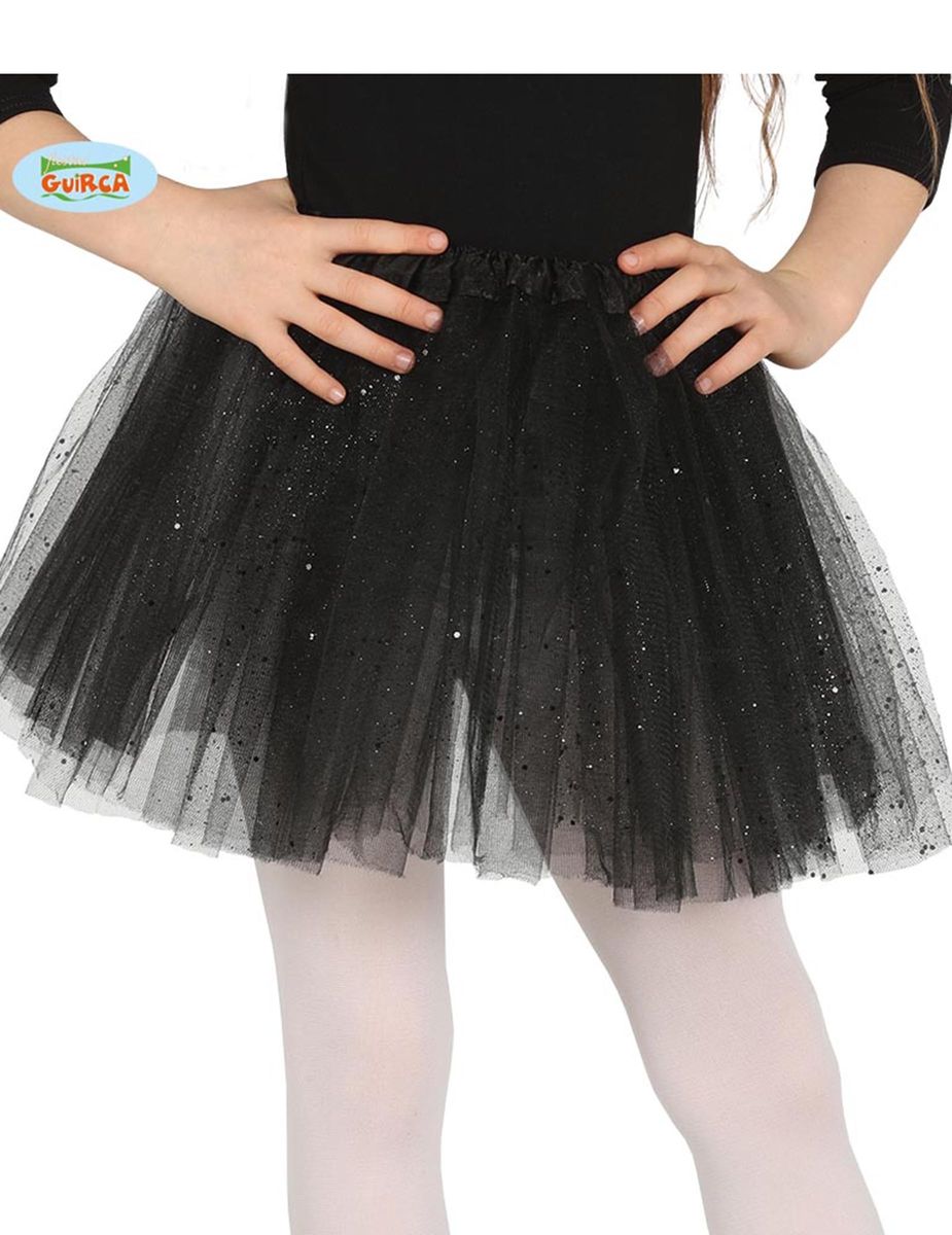 Tutu Fille En Tulle Noir A Paillettes - Taille Unique Elastique - Enfant - Noir