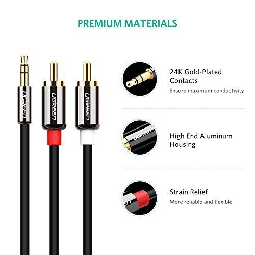 Cable Audio - Ugreen - Jack 3.5mm Vers 2 Rca Males - 3m - Plaque Or 24k - Compatible Tv Et Pc