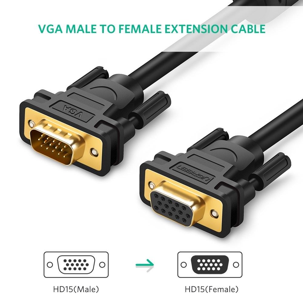 Ugreen Vga Cable Extension Rallonge Male Vers Femelle Supporte 1080p Plaque Or A