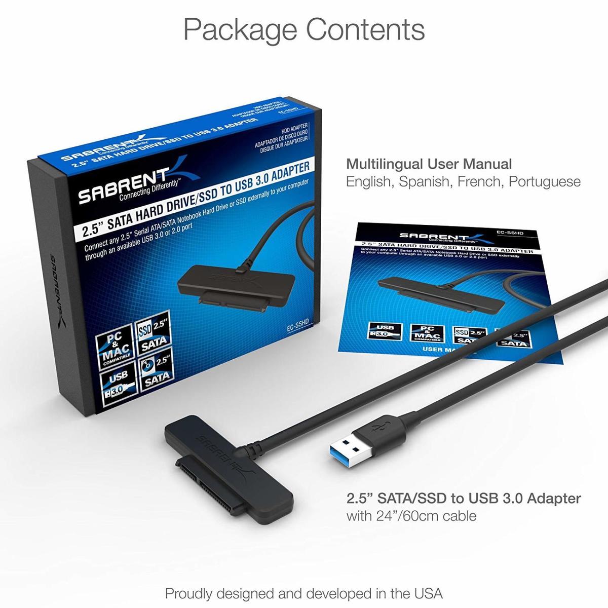 Controleur De Stockage Externe Sabrent Ec Sshd 25 Sata 3gbs Noir