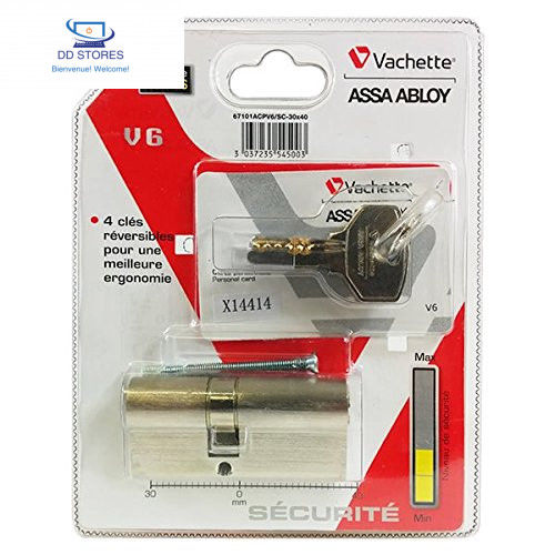 Cylindre De Securite V6 Vachette Nickele 6 Goupilles 30x40 Mm 4 Cles