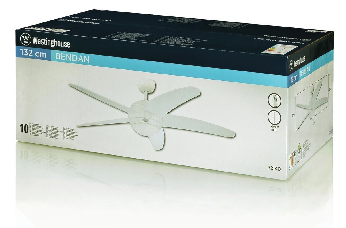Ventilateur De Plafond Westinghouse Bendan 5 Pales A 132 Cm Blanc