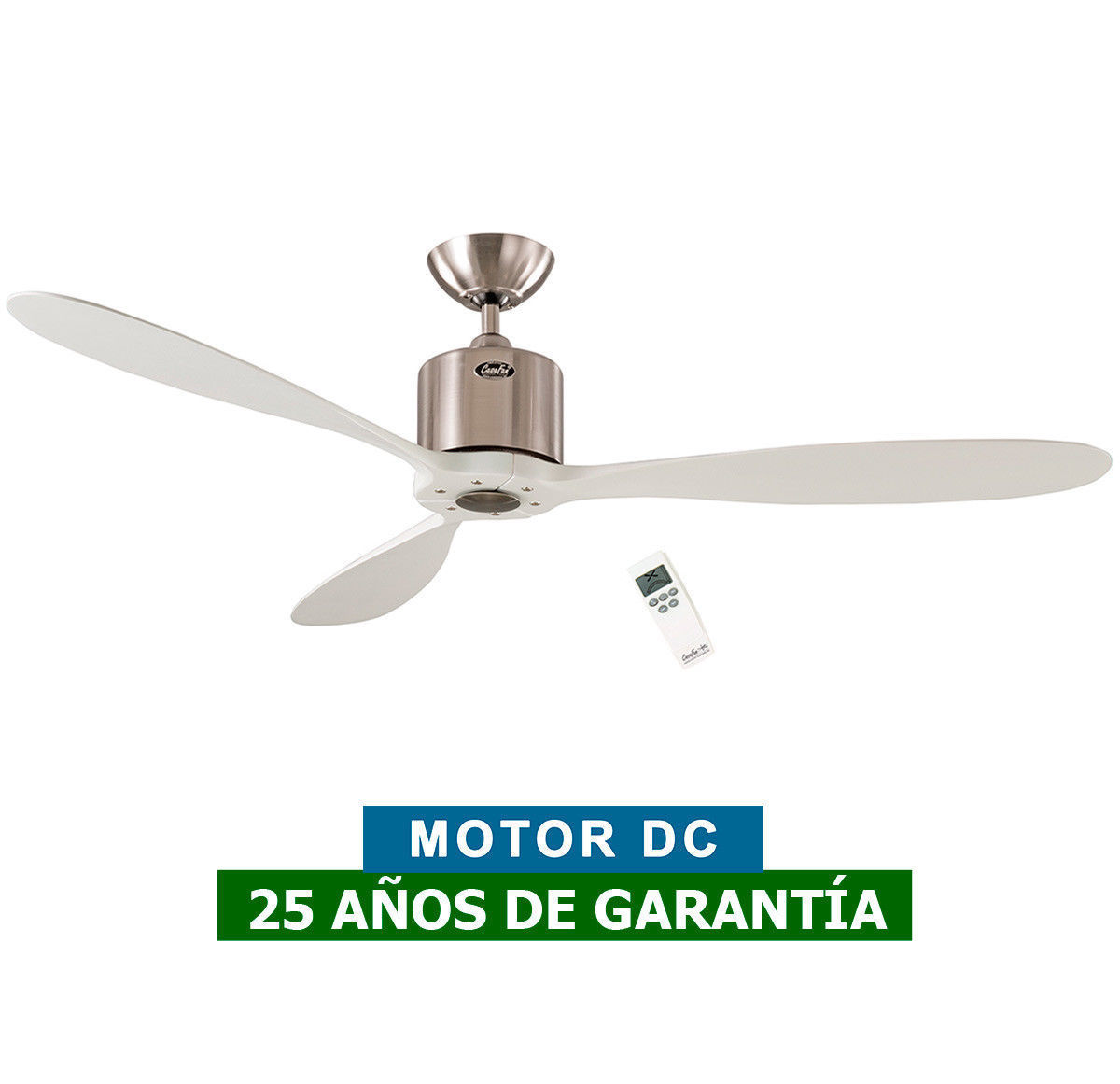 Ventilateur De Plafond Dc Moderne 132 Cm Chrome Brosse Pales Bois Massif Laque Blanc Telecommande Casafan Eco Aeroplan Bn
