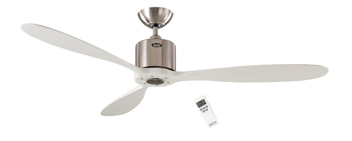 Ventilateur de plafond DC moderne 132 Cm chrome brosse pales bois massif laque blanc telecommande CASAFAN Eco Aeroplan BN
