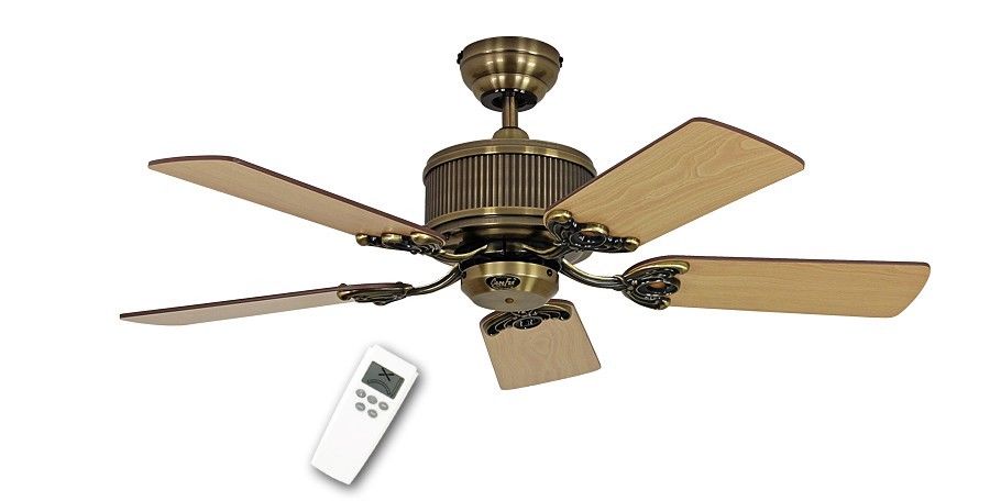 Ventilateur de plafond DC Eco Elements MA classique 103 Cm Laiton antique pales Chene vieilli Hetre telecommande CASAFAN
