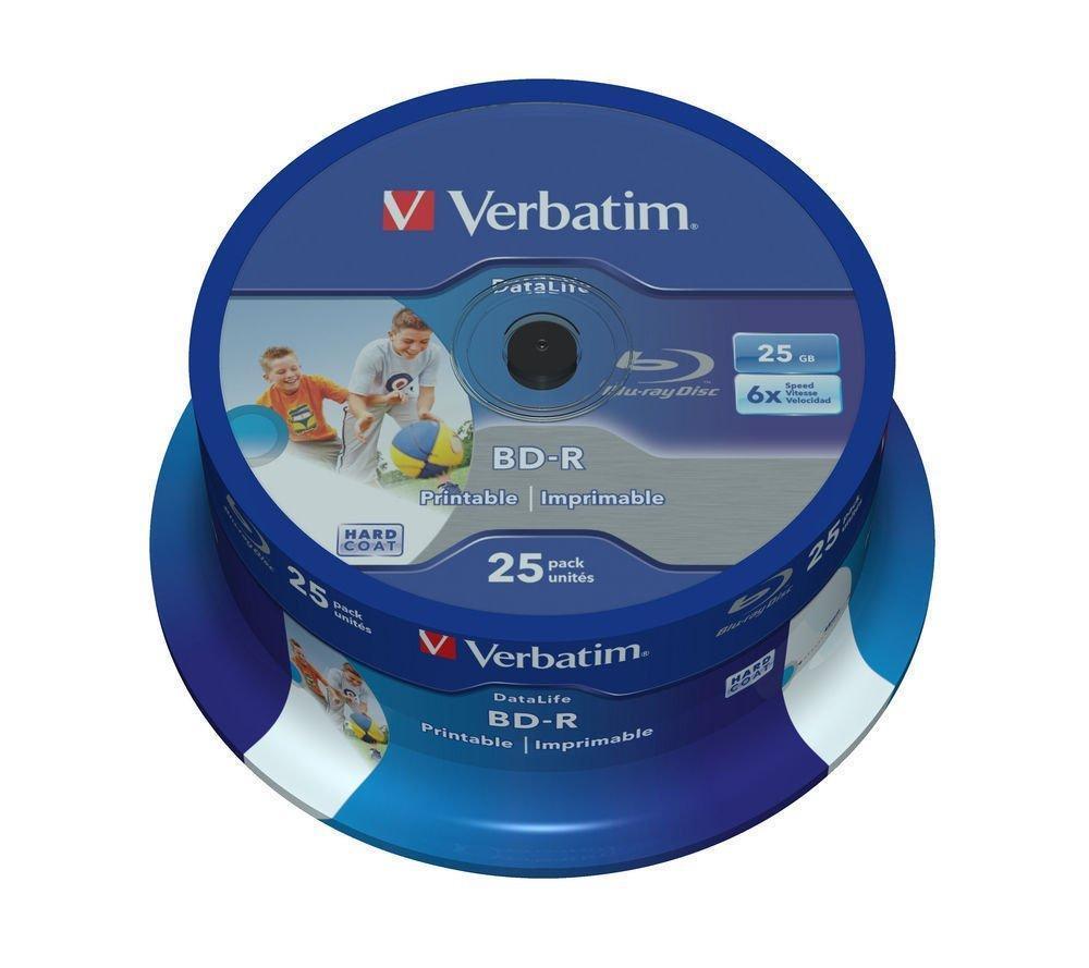 Verbatim Datalife - 25 X Bd-r - 25 Go 6x - Surface Imprimable Par Jet D'encre - Spindle
