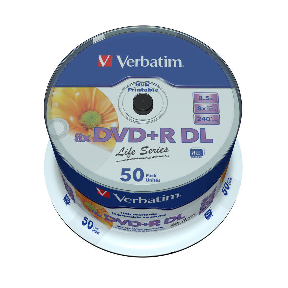 Dvd+r Dl Verbatim 8x Speed 8,5gb - 1x50 Supports