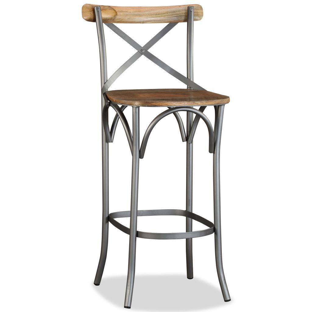 vidaXL Tabouret de bar Bois de manguier massif et acier Dossier croise