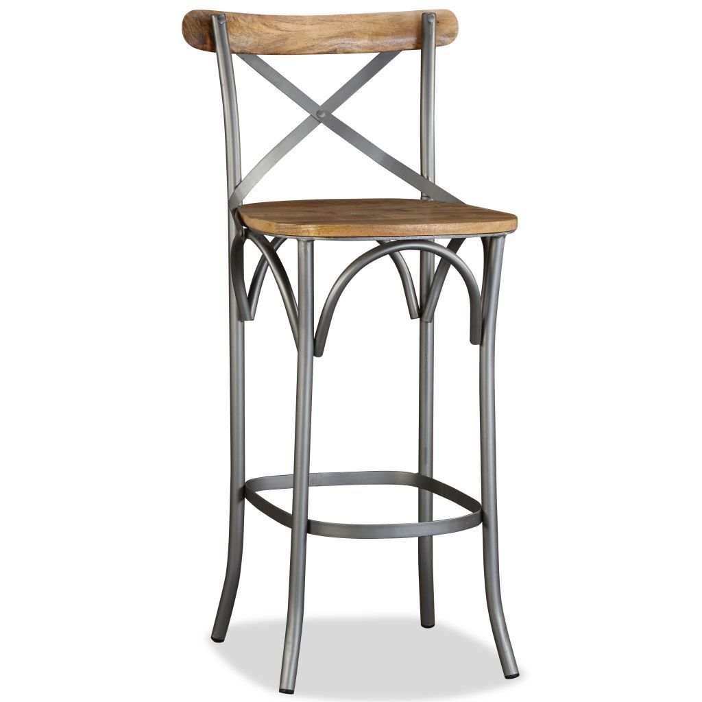 Tabouret De Bar - Vidaxl - Bois De Manguier Massif - Design Unique - Style Industriel - Gris