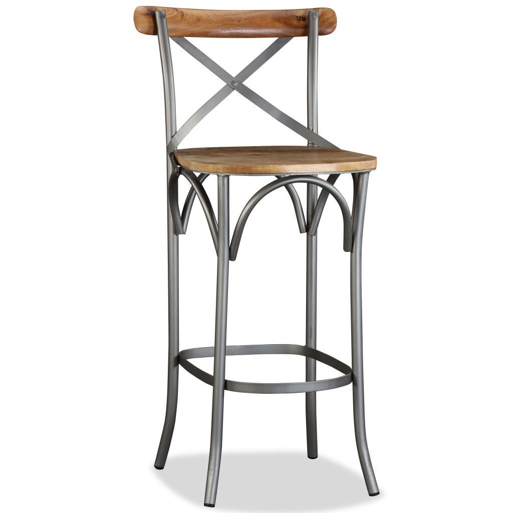 Tabouret De Bar - Vidaxl - Bois De Manguier Massif - Design Unique - Style Industriel - Gris