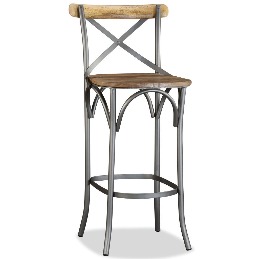 Tabouret De Bar - Vidaxl - Bois De Manguier Massif - Design Unique - Style Industriel - Gris