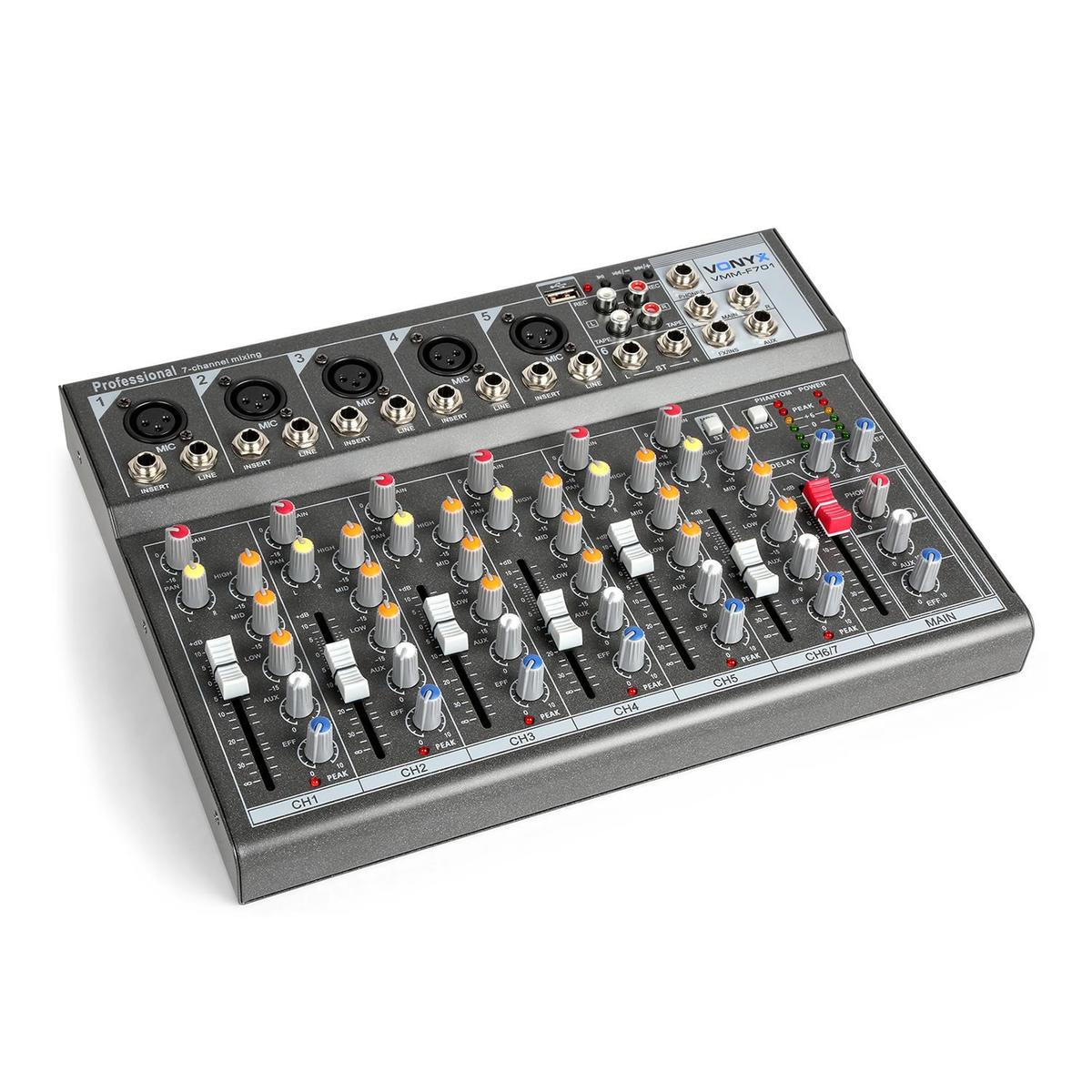 Table De Mixage - Vonyx - Vmm-f701 - 7 Canaux - Port Usb - 5 Entrees Micro/ligne Mono