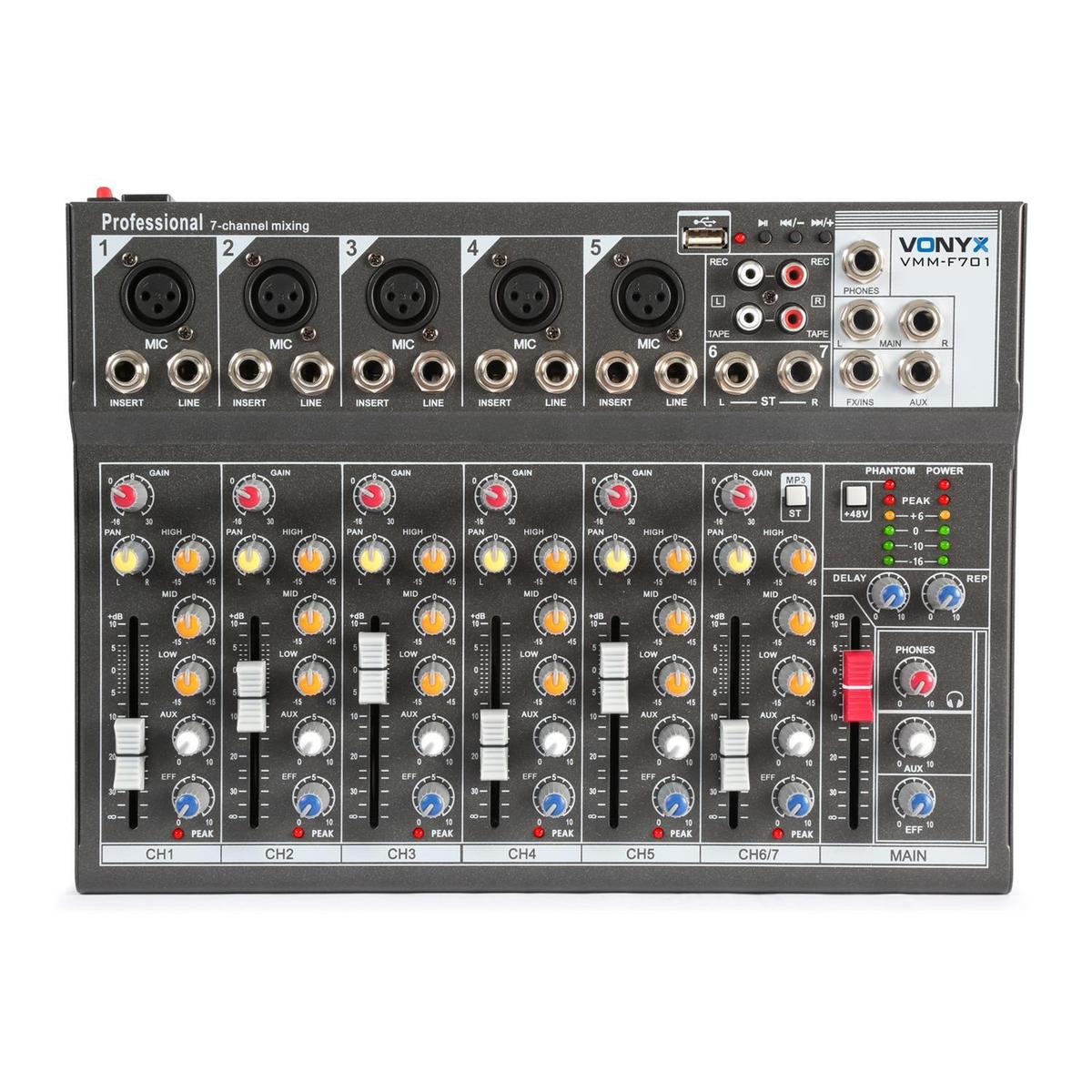 VMM-F701 Table de mixage 7 canaux 5 entrees micro interface audio USB