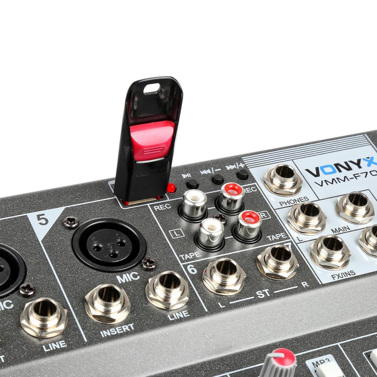 Table De Mixage - Vonyx - Vmm-f701 - 7 Canaux - Port Usb - 5 Entrees Micro/ligne Mono