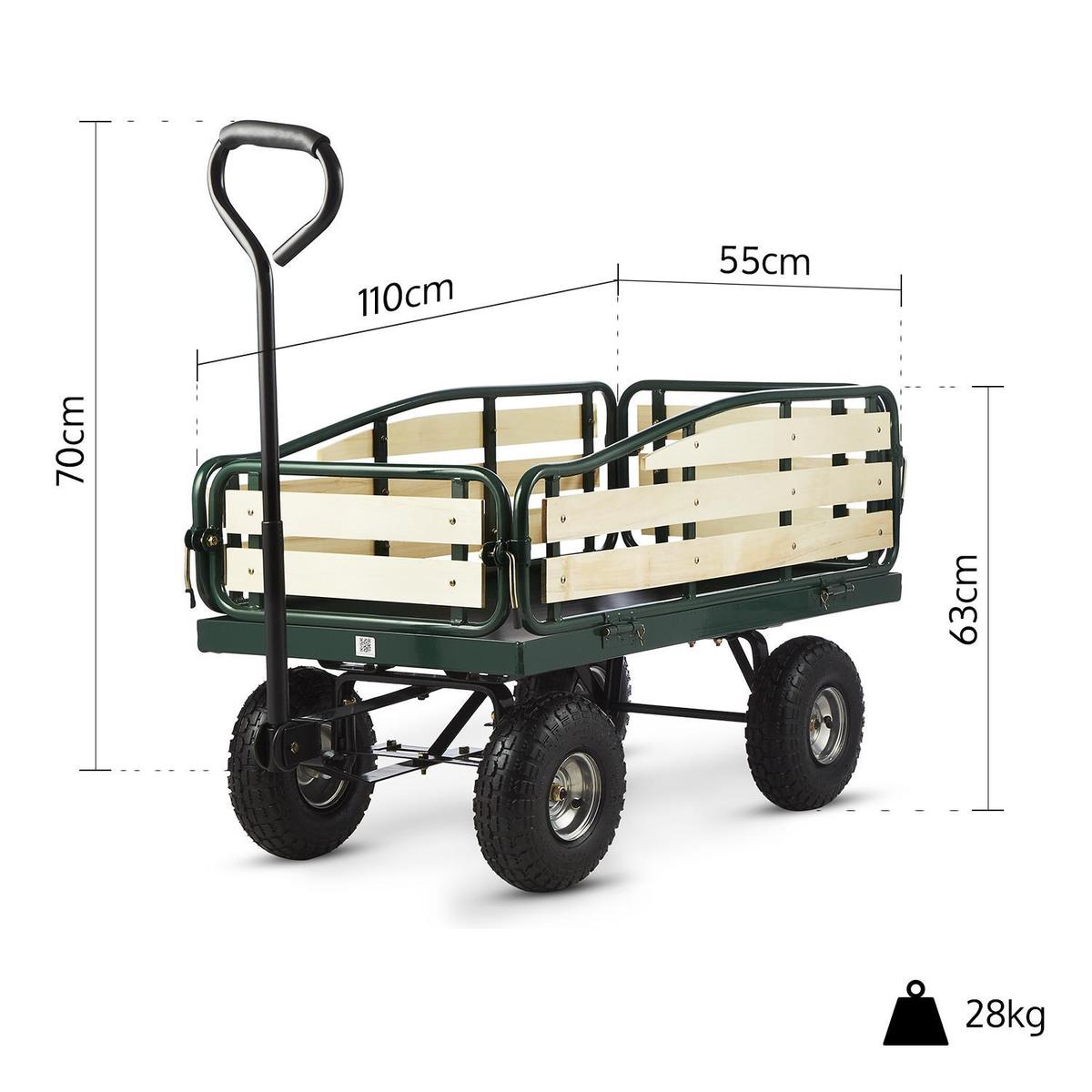 Chariot De Jardin Waldbeck 4 Roues Brouette Remorque De Transport A Main Charge 300 Kg Max Resiste Aux Intemperies Vert