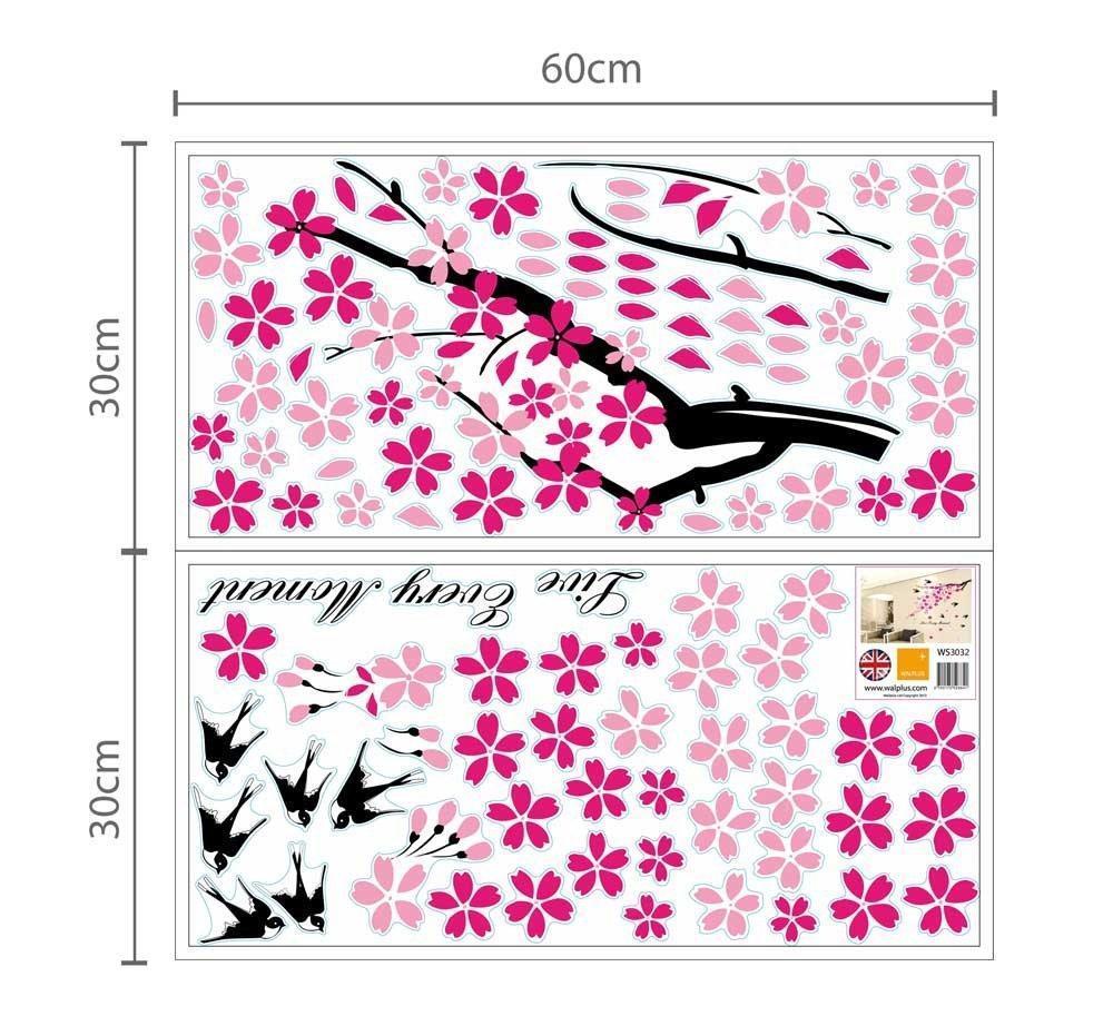 Walplus Stickers Muraux Fleurs Roses/hirondelles/decor Pour Chambre D'enfants