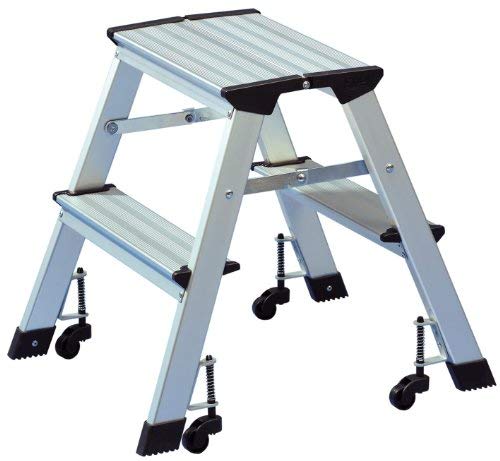 Escabeau Wedo 2x2 Marches Aluminium Capacite 150 Kg Repliable 4 Roulettes Pivotantes