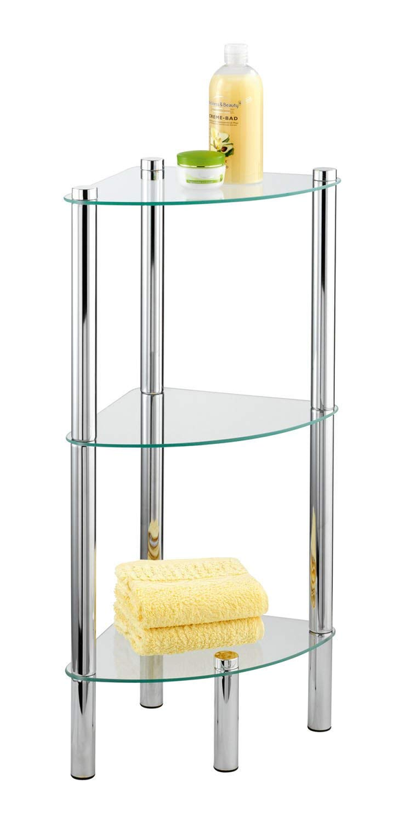 Wenko Étagere Angle Salle De Bain Sur Pied 3 Niveaux Exclusive Yago Acier Inox - Verre Trempe 30x30x74 Cm Brillant