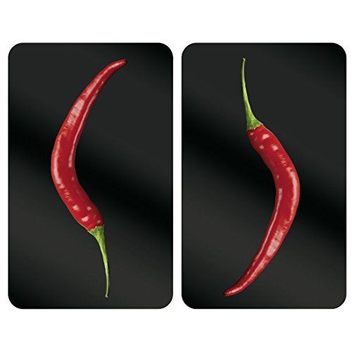 Wenko Protection Plaque De Cuisson Couvre Plaque De Cuisson En Verre Hot Pepperoni Lot De 2 Verre Trempe 30x52 Cm