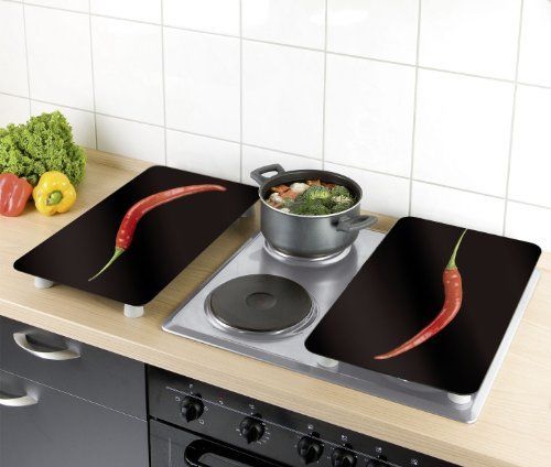 Wenko Protection Plaque De Cuisson Couvre Plaque De Cuisson En Verre Hot Pepperoni Lot De 2 Verre Trempe 30x52 Cm