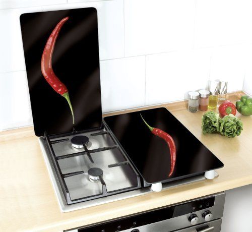 Wenko Protection Plaque De Cuisson Couvre Plaque De Cuisson En Verre Hot Pepperoni Lot De 2 Verre Trempe 30x52 Cm
