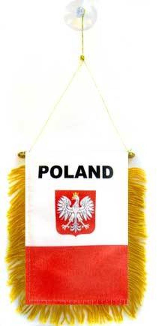 POLAND WITH EAGLE mini banner 6'' x 4'' - POLISH COAT OF ARMS PENNANT 15 x 10 cm