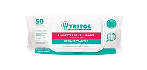 Lingettes nettoyantes desinfectantes surfaces Wyritol paquet de 50