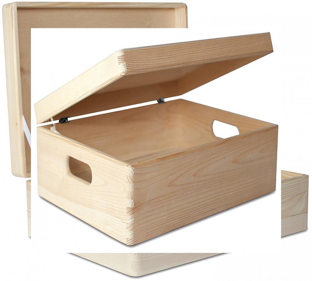 Boîte De Rangement En Bois - Creative Deco - 40x30x14cm - Naturel Non Peint - Couvercle Et Poignees - Mixte