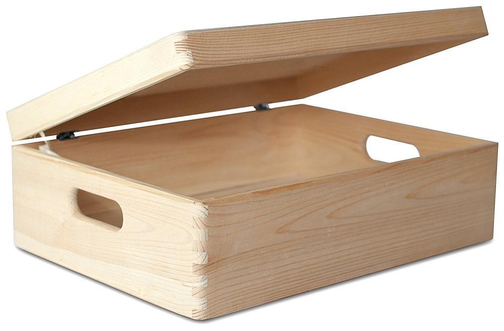 Boîte De Rangement En Bois - Creative Deco - 40x30x14cm - Naturel Non Peint - Couvercle Et Poignees - Mixte