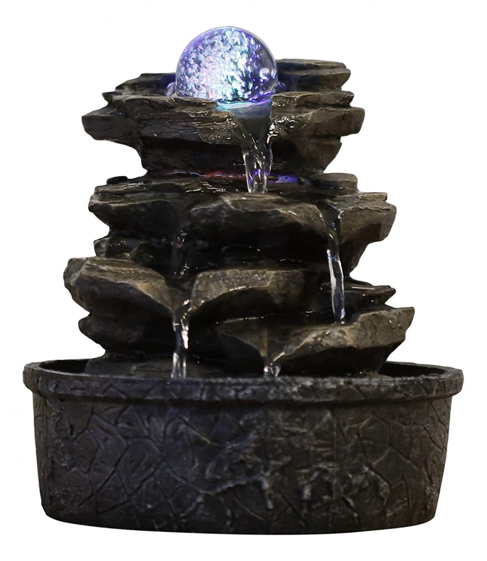 Fontaine Dinterieur Little Rock Zenlight Scfr138 Marron Decoration Zen Apaisante Eclairage Led