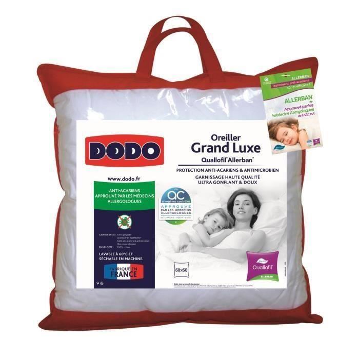 Oreiller Grand Luxe Dodo Quallofil Allerban 60 X 60 Cm Blanc