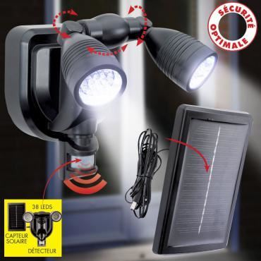 Double Projecteur Led Solaire En Pvc - Noir - 38 Led - Capteur De Mouvement Orientable - 2 Modes De Reglages