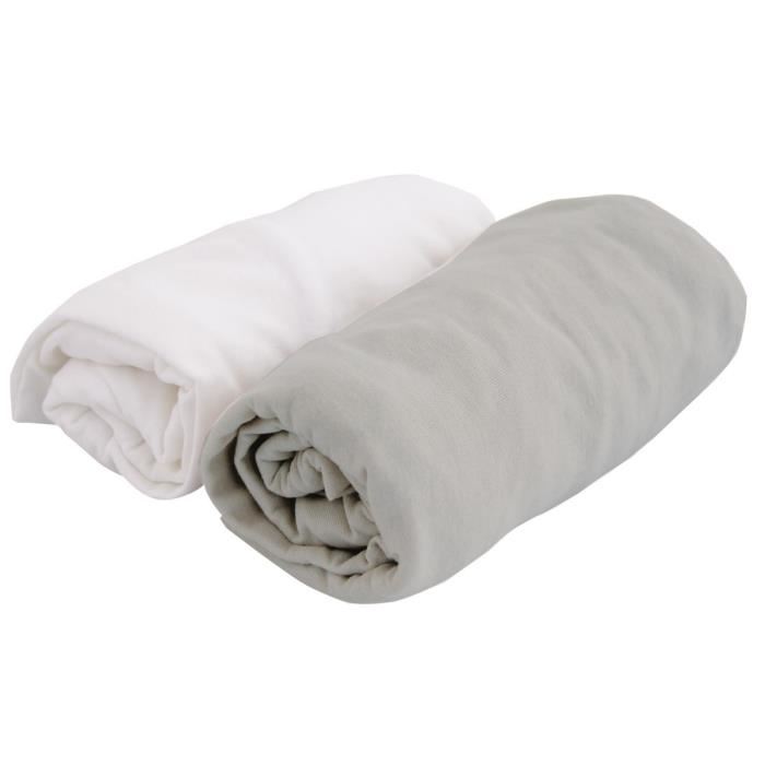 DOUX NID Lot 2 Draps Housses Jersey Blanc et Gris Perle 60 x 120 cm