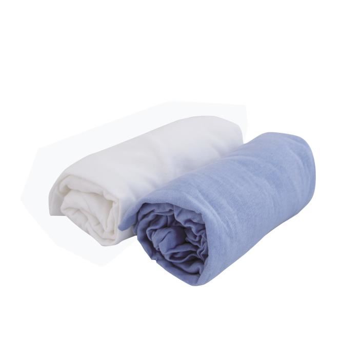 Doux Nid - Lot X2 Draps Housse 60 X 120 Cm - Blanc + Bleu