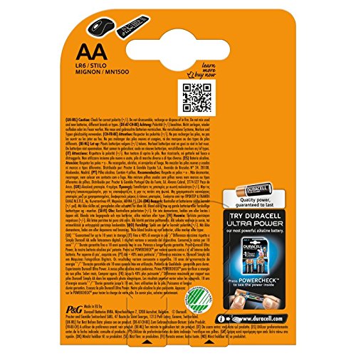 4 Piles AA LR6 Alcaline 1.5V DURACELL Plus Power