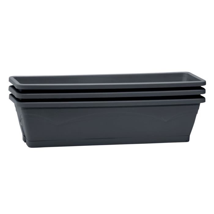 EDA Lot de 3 jardinieres balcon Toscane 3 x 6 L 50 x 15 x 12 cm Gris anthracite