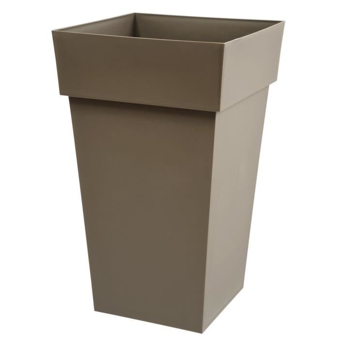 Pot De Fleurs Haut Carre 39 Cm Eda Toscane 62 L 39 X 39 X H 65 Cm Taupe