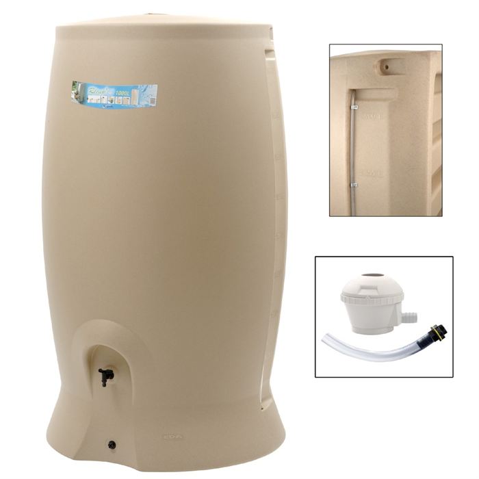 Eda Recuperateur D'eau Recup'o + 1 Kit Collecteur 107x80x181cm - Contenance 1000l - Beige