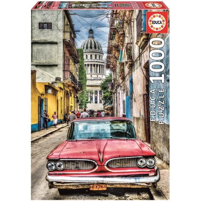 Puzzle 1000 Pieces - Educa - Voiture Vintage A La Havane - Architecture Et Monument - Rouge - Mixte