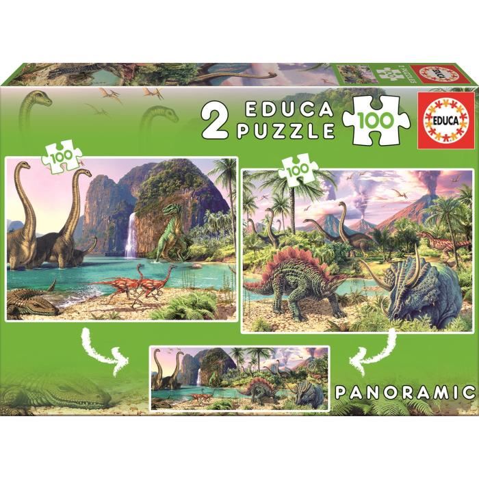 Puzzle Animaux - Educa - 2x100 Dino World - 7 Ans Et Plus - 200 Pieces